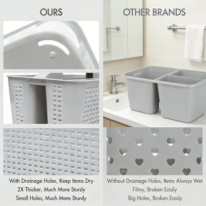 Plastic Shower Caddy with Divided Compartments & Drainage Holes