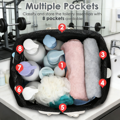 Oversized Mesh Shower Tote with 8 Pockets & Drawstring Closure