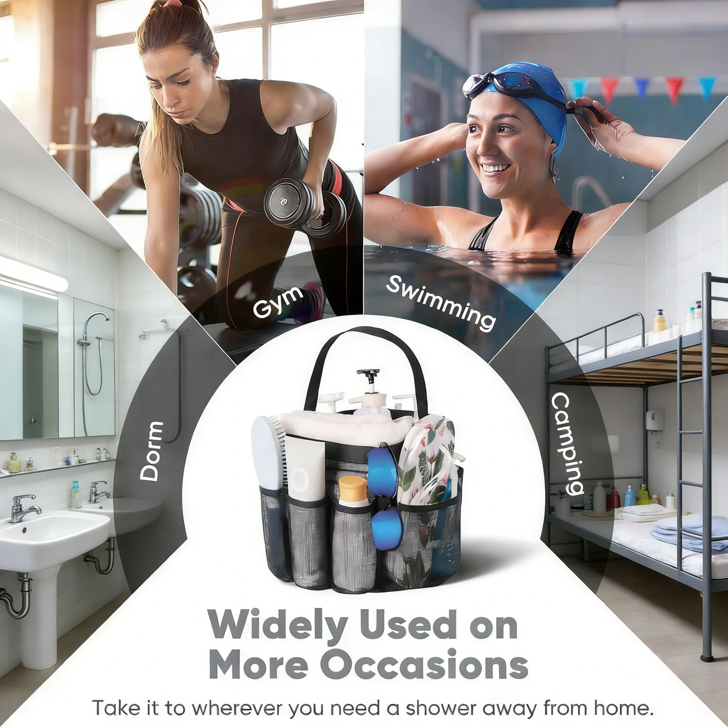 Portable Mesh Shower Caddy Tote Bag with Multiple Pockets