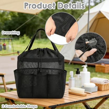 Oversized Mesh Shower Tote with 8 Pockets & Drawstring Closure