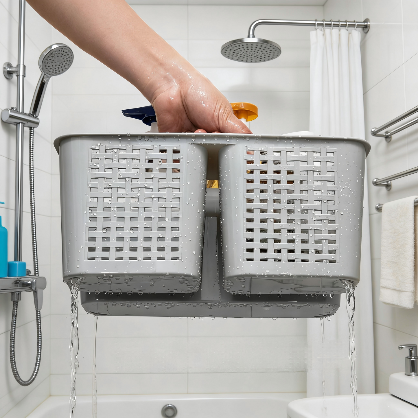 Plastic Shower Caddy with Divided Compartments & Drainage Holes
