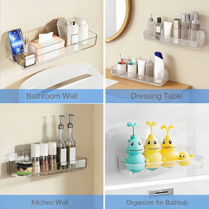 No-Drill Adhesive Wall Mounted Shower Caddy, Large Clear Plastic Organizer