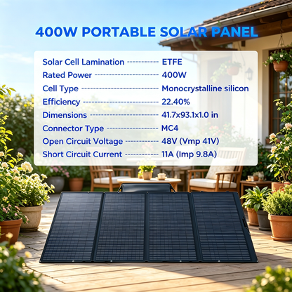 400W Portable Foldable Solar Panel with Stand - IP68 Waterproof