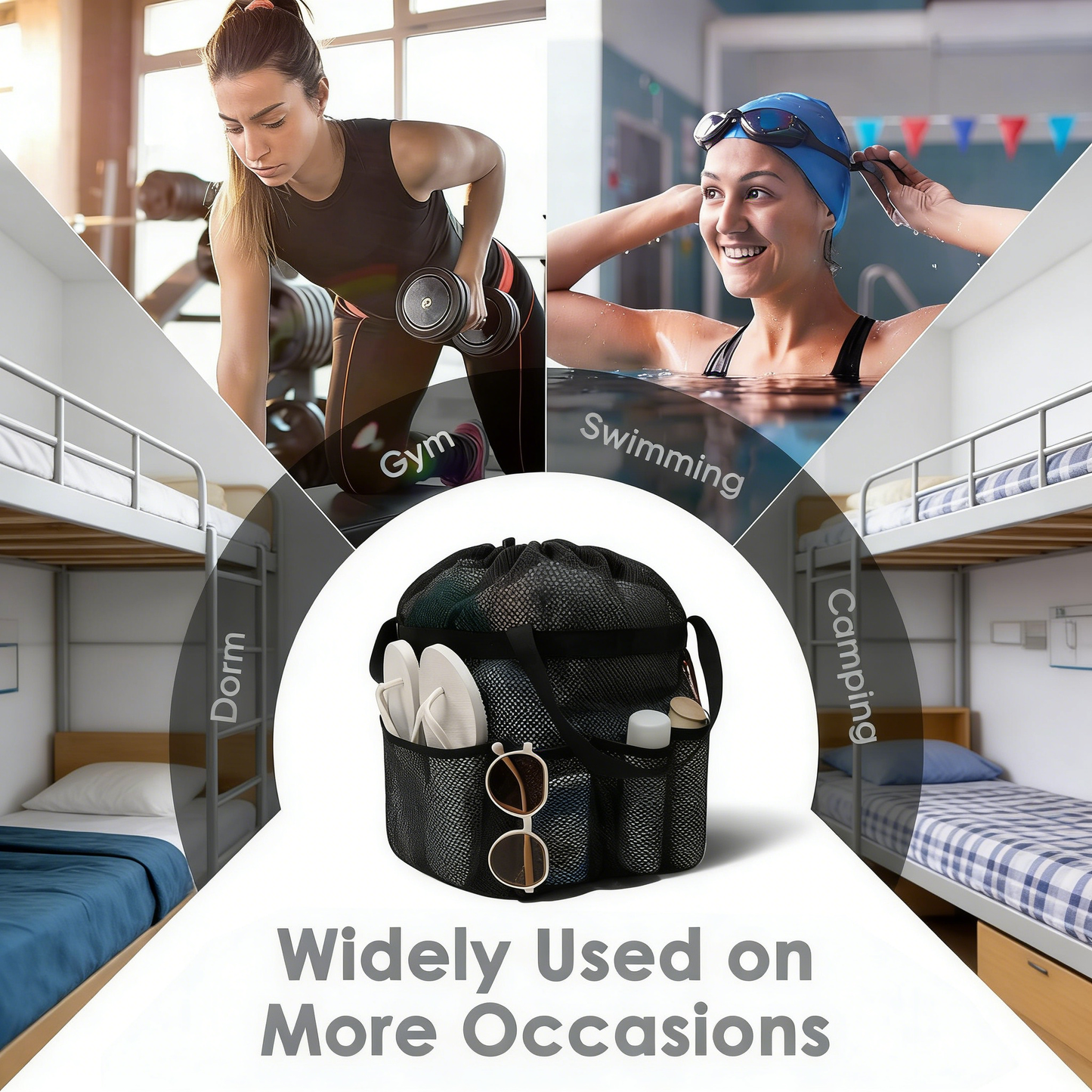 Oversized Mesh Shower Tote with 8 Pockets & Drawstring Closure