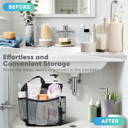 Portable Mesh Shower Caddy Tote Bag with Multiple Pockets