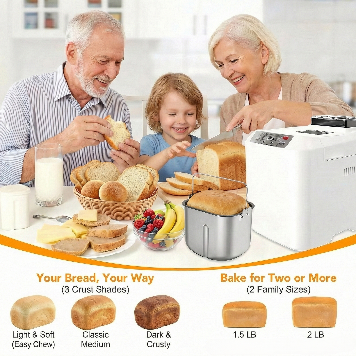 Automatic Bread Maker with Fruit & Nut Dispenser – 12-in-1 Bread Machine for Homemade Bread