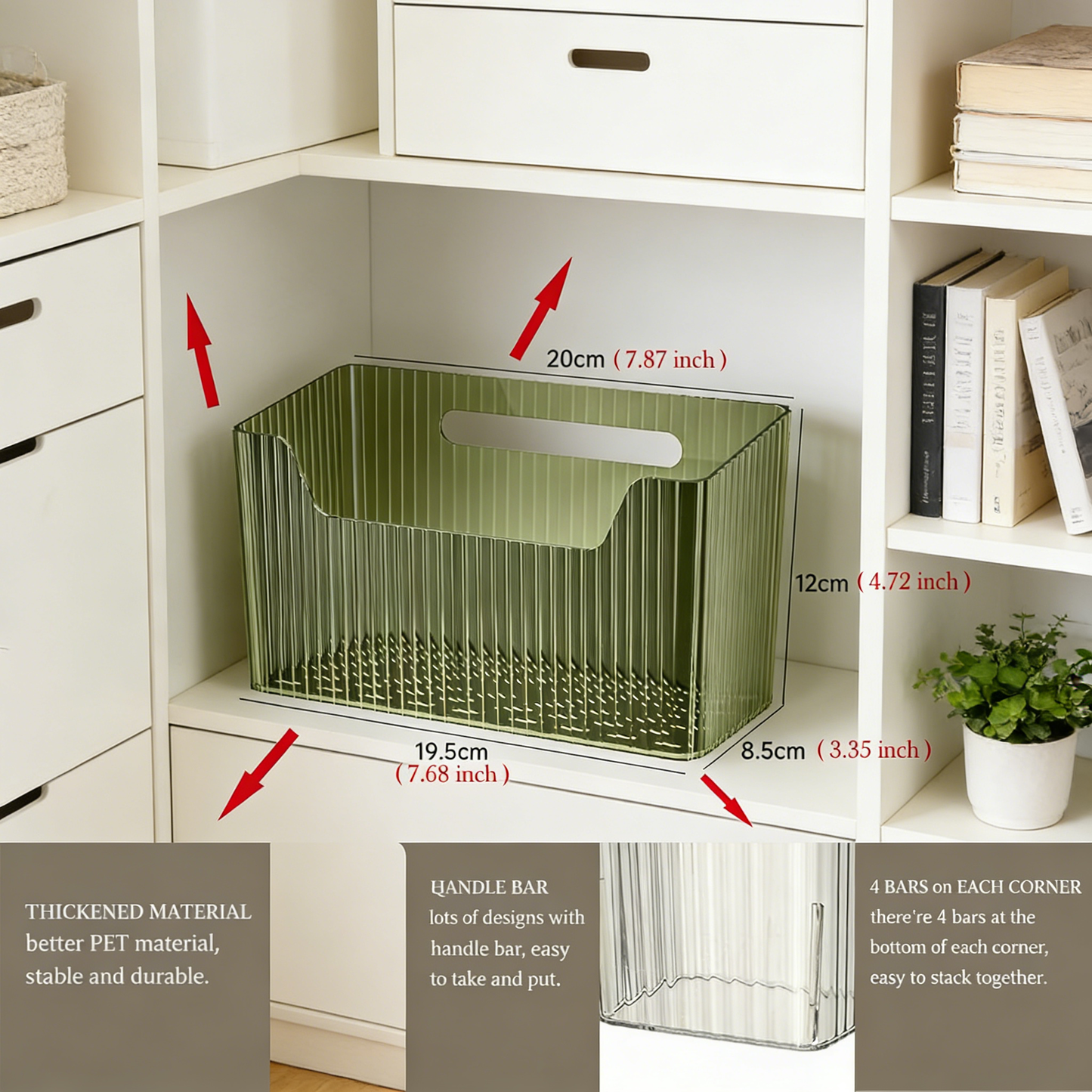 No-Drill Wall Mounted Storage Bins, Stackable PET Organizer for Home & Bathroom