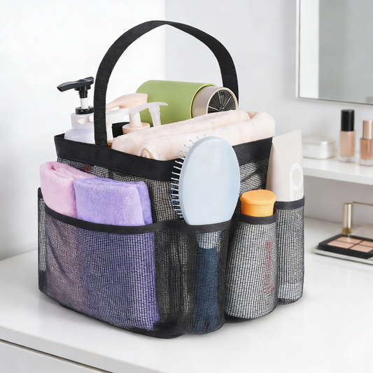 Portable Mesh Shower Caddy Tote Bag with Multiple Pockets