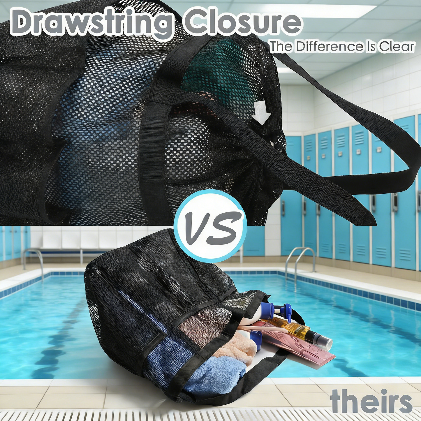 Oversized Mesh Shower Tote with 8 Pockets & Drawstring Closure