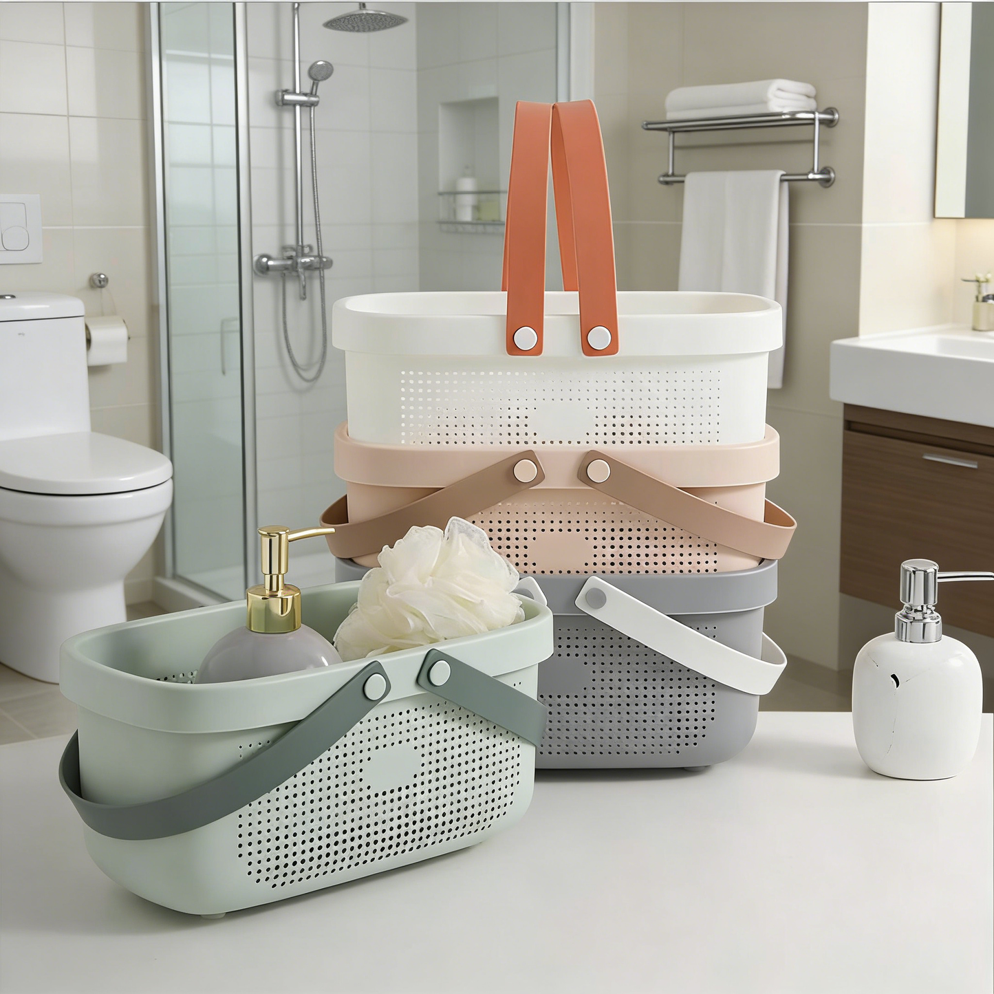 Portable Plastic Shower Caddy Basket with Handles