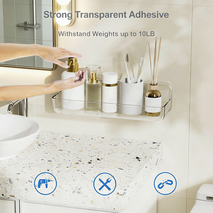 No-Drill Adhesive Wall Mounted Shower Caddy, Large Clear Plastic Organizer