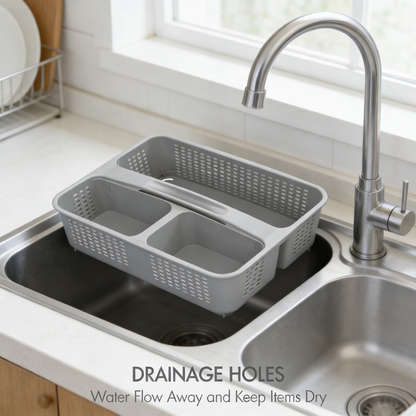 Plastic Shower Caddy with Divided Compartments & Drainage Holes