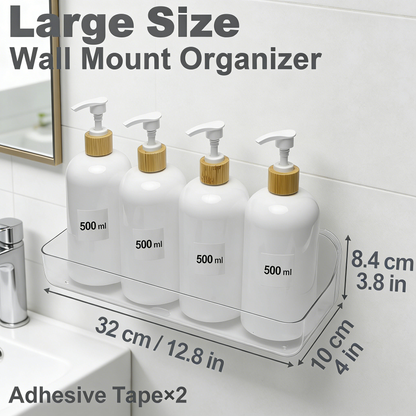 No-Drill Adhesive Wall Mounted Shower Caddy, Large Clear Plastic Organizer